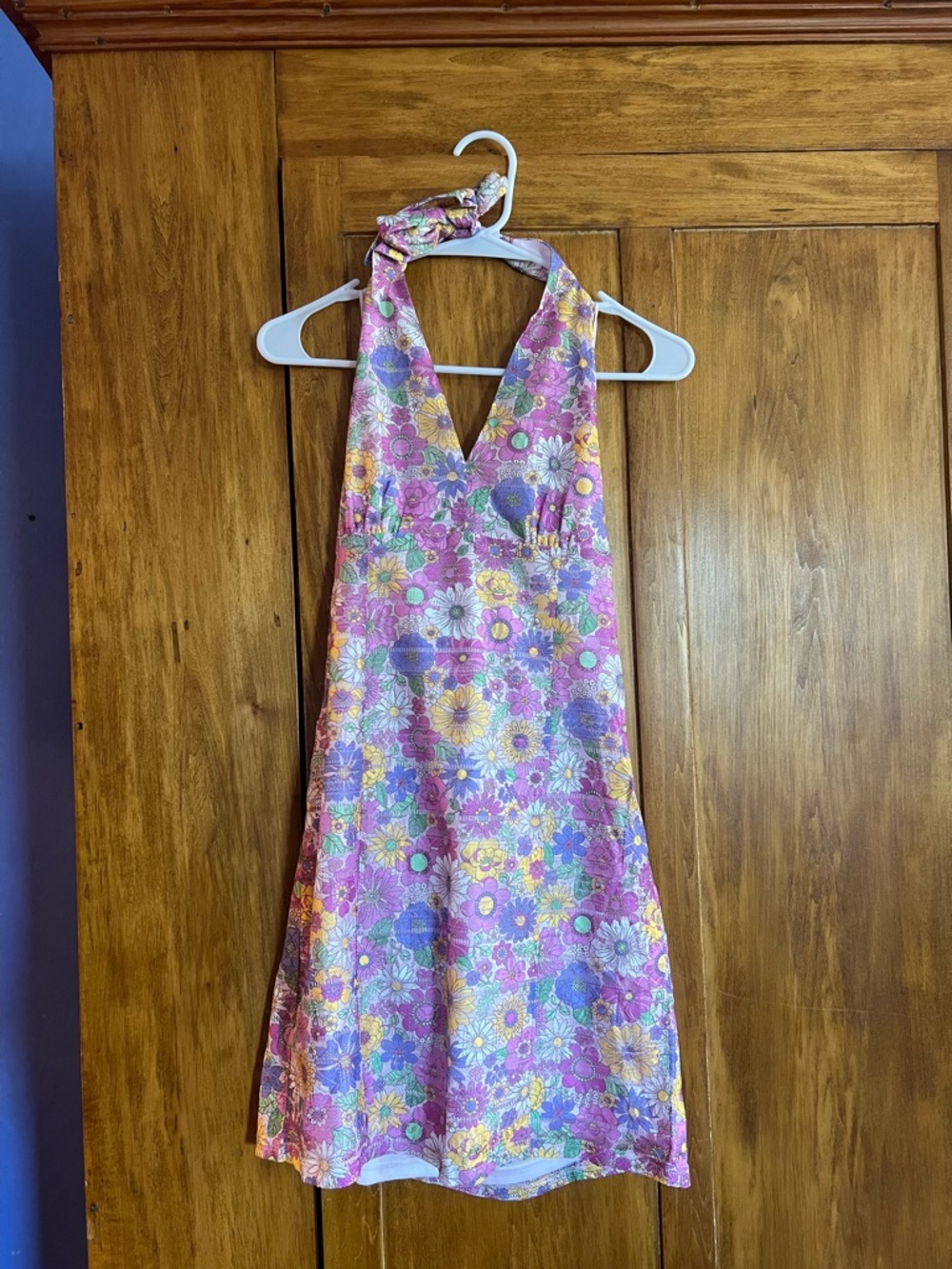 Pink Lily Pink Purple Floral Backless Halter Dress